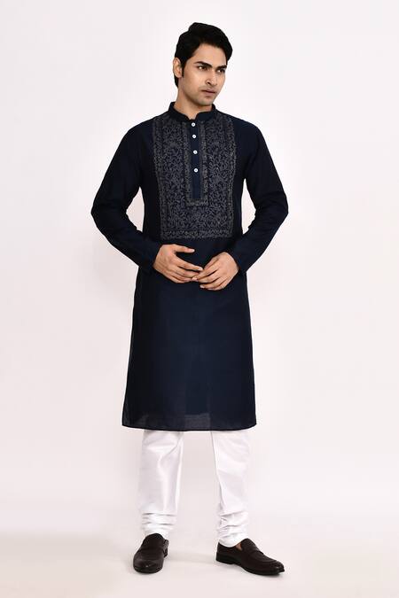 Arihant Rai Sinha_Blue Silk Embroidery Classic Long Kurta _at_Aza_Fashions