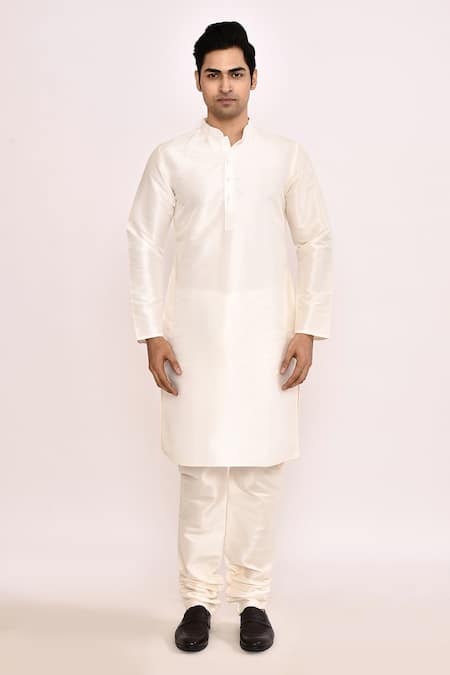 Shop_Arihant Rai Sinha_White Silk Classic Blend Kurta _at_Aza_Fashions