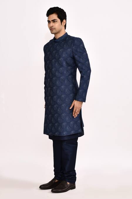 Buy_Arihant Rai Sinha_Blue Silk Embroidery Blend Sherwani _Online_at_Aza_Fashions