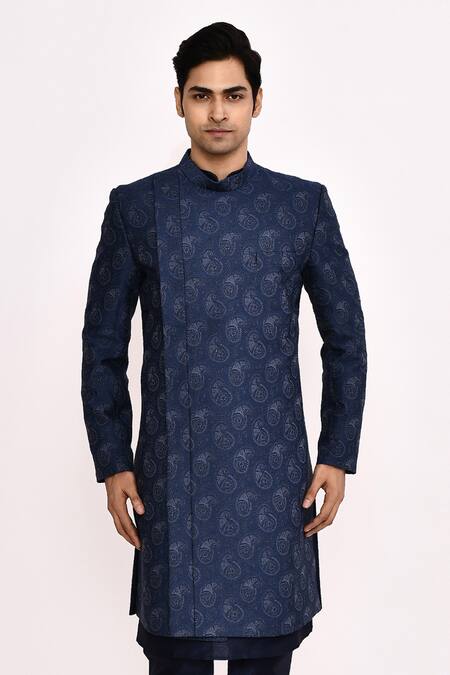 Buy Arihant Rai Sinha Blue Silk Embroidery Blend Sherwani Buy_Arihant Rai Sinha_Blue Silk Embroidery Blend Sherwani