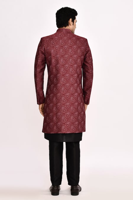 Arihant Rai Sinha Printed Maroon Silk Blend Sherwani 