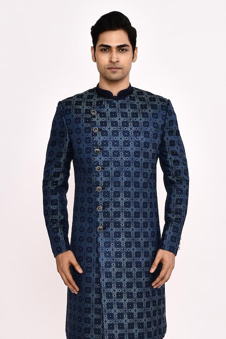 Arihant Rai Sinha Navy Silk Embroidery Blue Blend Sherwani Online at Aza Fashions Arihant Rai Sinha_Navy Silk Embroidery Blue Blend Sherwani _Online_at_Aza_Fashions