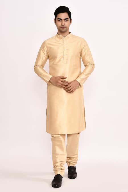 Shop_Arihant Rai Sinha_Cream Silk Mandarin Collar Kurta _at_Aza_Fashions