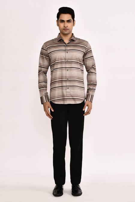 Buy_Aryavir Malhotra_Multi Color Cotton Stripe Casual Shirt _Online_at_Aza_Fashions