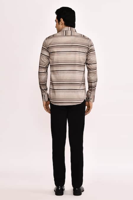 Shop_Aryavir Malhotra_Multi Color Cotton Stripe Casual Shirt _at_Aza_Fashions