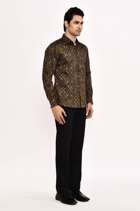 Arihant Rai Sinha_Brown Cotton Printed Casual Shirt _Online_at_Aza_Fashions