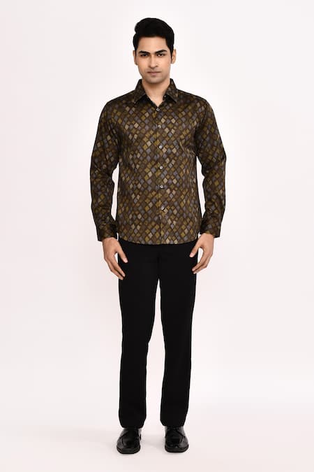 Buy_Arihant Rai Sinha_Brown Cotton Printed Casual Shirt _Online_at_Aza_Fashions