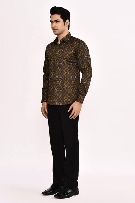 Shop_Arihant Rai Sinha_Brown Cotton Printed Casual Shirt _Online_at_Aza_Fashions