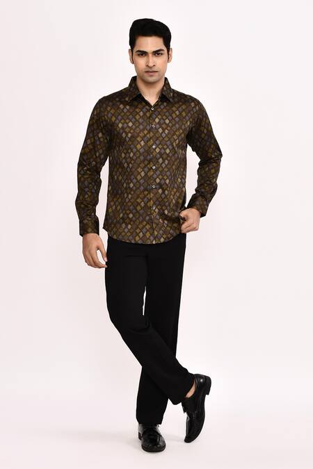 Arihant Rai Sinha_Brown Cotton Printed Casual Shirt _at_Aza_Fashions