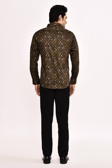 Shop_Arihant Rai Sinha_Brown Cotton Printed Casual Shirt _at_Aza_Fashions