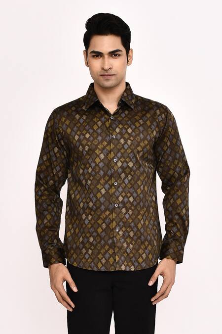Buy_Arihant Rai Sinha_Brown Cotton Printed Casual Shirt 