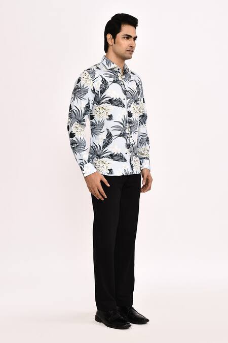 Aryavir Malhotra_Gray Cotton Light Grey Printed Casual Shirt _Online_at_Aza_Fashions