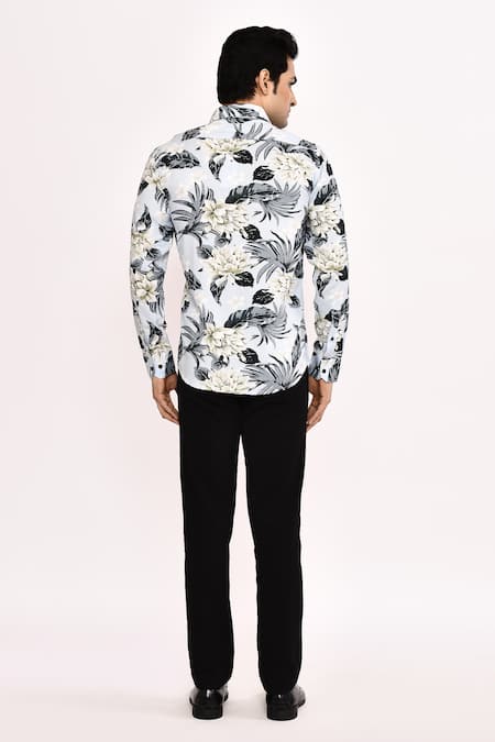 Aryavir Malhotra Light Grey Printed Casual Shirt 