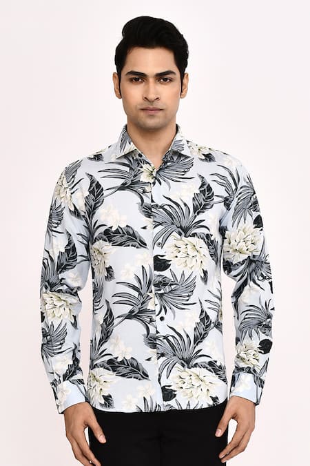 Buy_Aryavir Malhotra_Gray Cotton Light Grey Printed Casual Shirt 