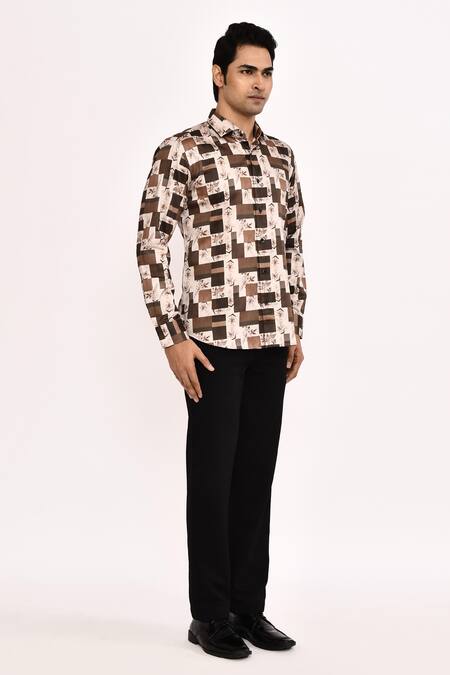 Arihant Rai Sinha_Cream Cotton Printed Casual Shirt _Online_at_Aza_Fashions