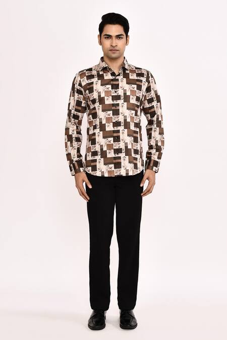Buy_Arihant Rai Sinha_Cream Cotton Printed Casual Shirt _Online_at_Aza_Fashions