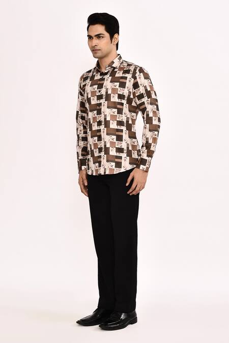 Shop_Arihant Rai Sinha_Cream Cotton Printed Casual Shirt _Online_at_Aza_Fashions