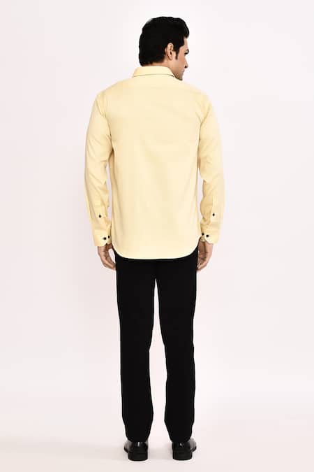 Shop_Arihant Rai Sinha_Yellow Cotton Casual Shirt _at_Aza_Fashions