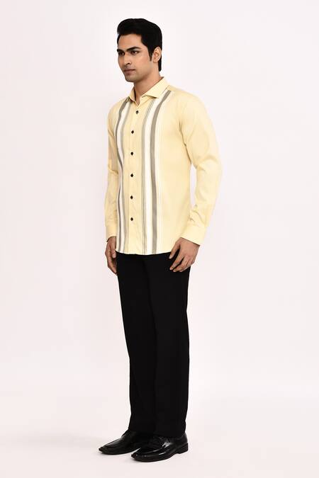 Arihant Rai Sinha_Yellow Cotton Casual Shirt _Online_at_Aza_Fashions