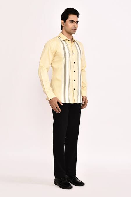 Buy_Arihant Rai Sinha_Yellow Cotton Casual Shirt _Online_at_Aza_Fashions