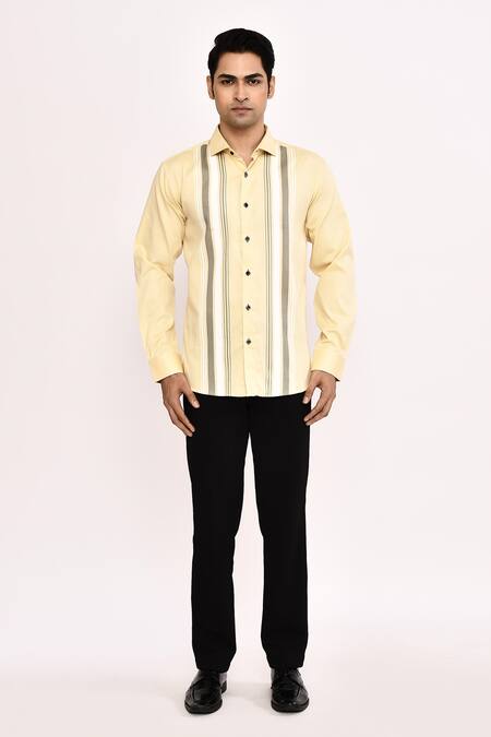 Shop_Arihant Rai Sinha_Yellow Cotton Casual Shirt _Online_at_Aza_Fashions