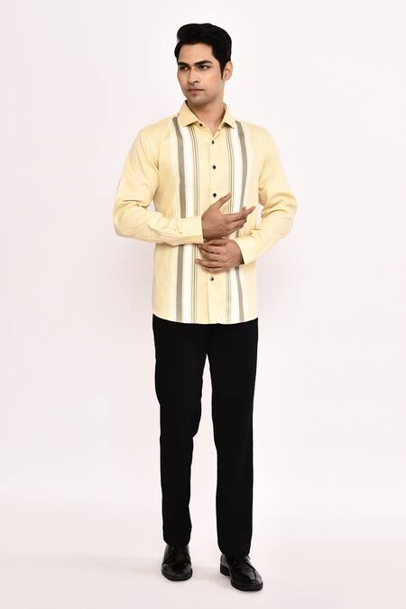 Arihant Rai Sinha_Yellow Cotton Casual Shirt _at_Aza_Fashions