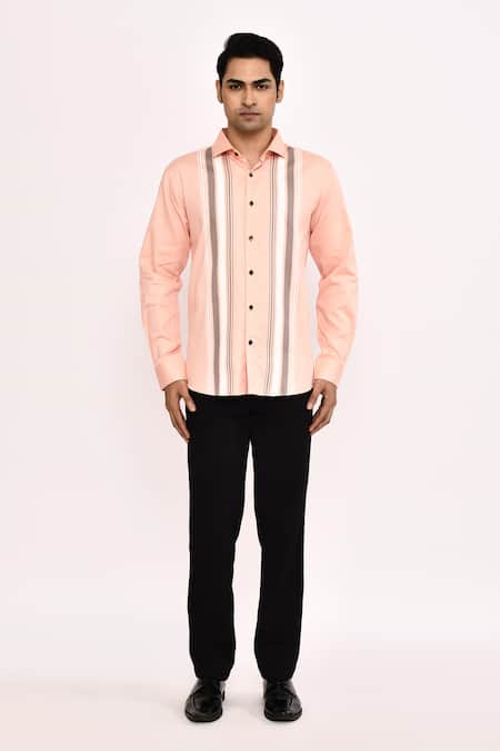 Arihant Rai Sinha_Peach Cotton Casual Shirt _Online_at_Aza_Fashions