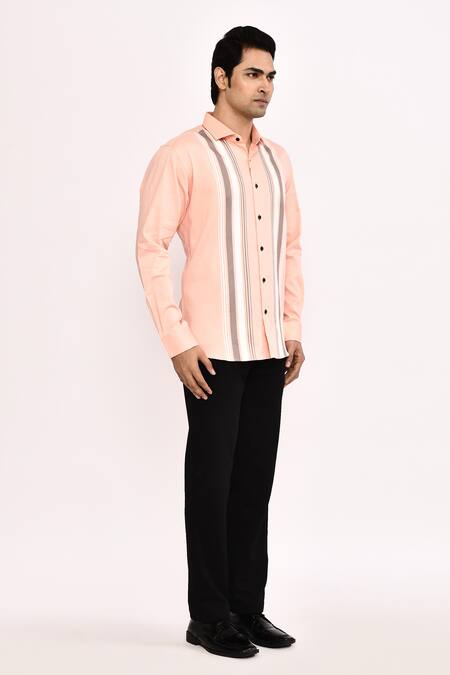 Arihant Rai Sinha_Peach Cotton Casual Shirt _at_Aza_Fashions