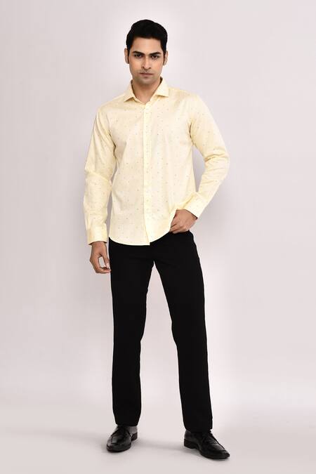 Arihant Rai Sinha_Yellow Cotton Light Casual Shirt _Online_at_Aza_Fashions