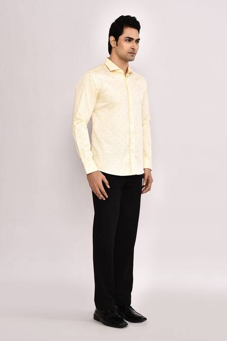 Shop_Arihant Rai Sinha_Yellow Cotton Light Casual Shirt _Online_at_Aza_Fashions