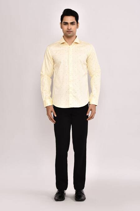 Arihant Rai Sinha_Yellow Cotton Light Casual Shirt _at_Aza_Fashions