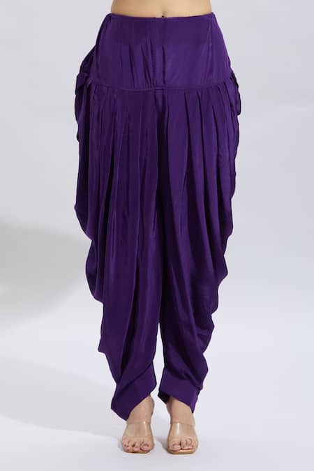 Samyukta Singhania Purple Silk Embroidery V-neck Kurta And Dhoti Set at Aza Fashions Samyukta Singhania_Purple Silk Embroidery V-neck Kurta And Dhoti Set _at_Aza_Fashions