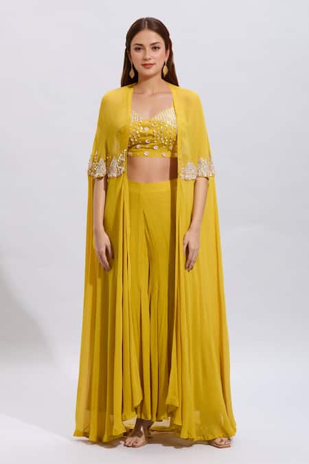 Samyukta Singhania Embroidered Yellow Bustier & Sharara Set 