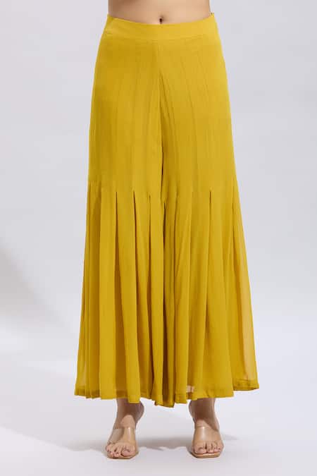 Shop_Samyukta Singhania_Yellow Silk Sequins, Beads Sweetheart Neck Embroidered Bustier And Sharara Set _Online_at_Aza_Fashions