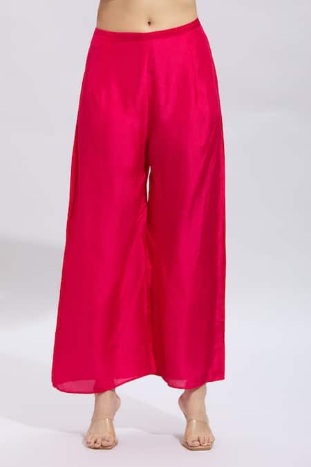 Shop_Samyukta Singhania_Pink Silk Embroidery Round Neck Hand Kurta Set _Online_at_Aza_Fashions