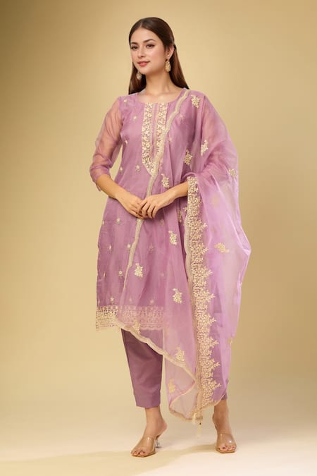 Samyukta Singhania Purple Organza Embroidered Kurta Set 