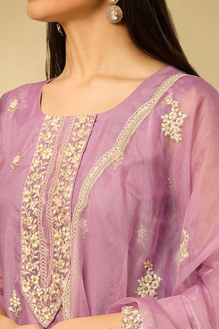 Buy_Naintara Bajaj_Purple Organza Sequins, Embroidery Round Neck Kurta Set 