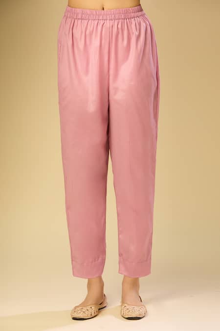 Buy_Samyukta Singhania_Pink Organza Embroidery V-neck Kurta Set_Online_at_Aza_Fashions