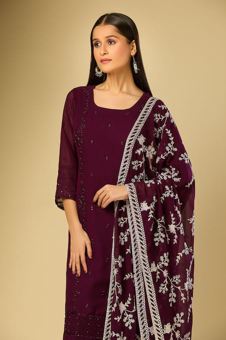 Shop Samyukta Singhania Purple Georgette Beads, Embroidery Square Neck Kurta Set With Dupatta Online at Aza Fashions Shop_Samyukta Singhania_Purple Georgette Beads, Embroidery Square Neck Kurta Set With Dupatta _Online_at_Aza_Fashions