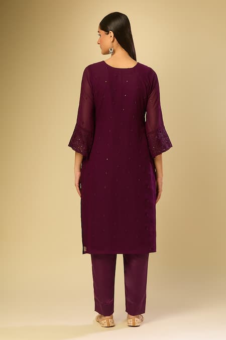 Shop Samyukta Singhania Purple Georgette Beads, Embroidery Square Neck Kurta Set With Dupatta at Aza Fashions Shop_Samyukta Singhania_Purple Georgette Beads, Embroidery Square Neck Kurta Set With Dupatta _at_Aza_Fashions