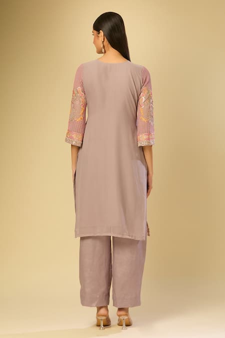 Samyukta Singhania Grey Embroidered Kurta Set with Dupatta 