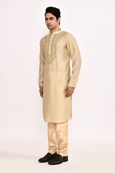 Arihant Rai Sinha_Beige Cotton Embroidery Classic Kurta _Online_at_Aza_Fashions