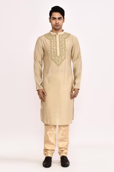 Arihant Rai Sinha_Beige Cotton Embroidery Classic Kurta _at_Aza_Fashions