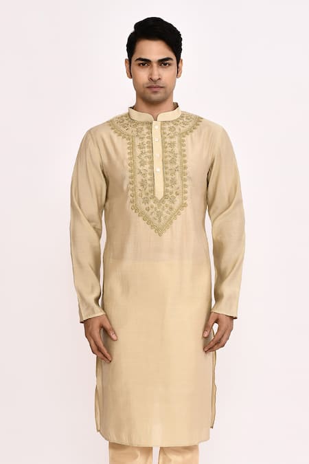 Buy_Arihant Rai Sinha_Beige Cotton Embroidery Classic Kurta 