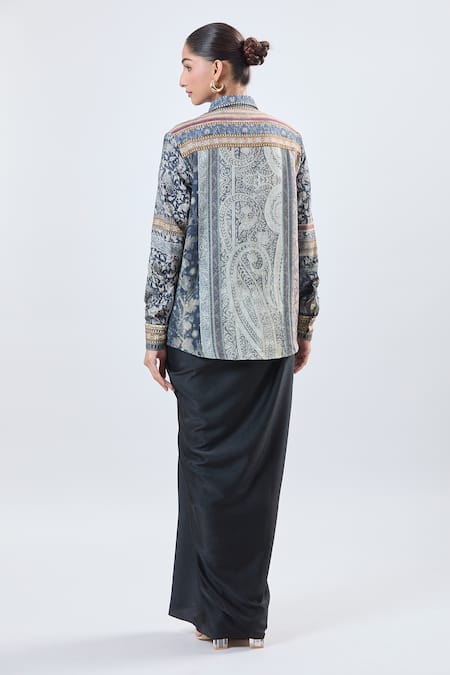 Shop_Ott_Multi Color Embroidery Collared Printed Shirt _at_Aza_Fashions