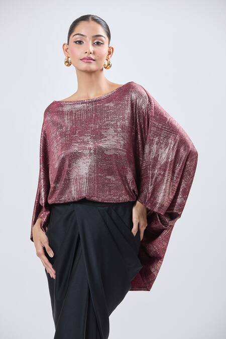 Ott_Burgundy Scoop Neck Kaftan Top _Online_at_Aza_Fashions