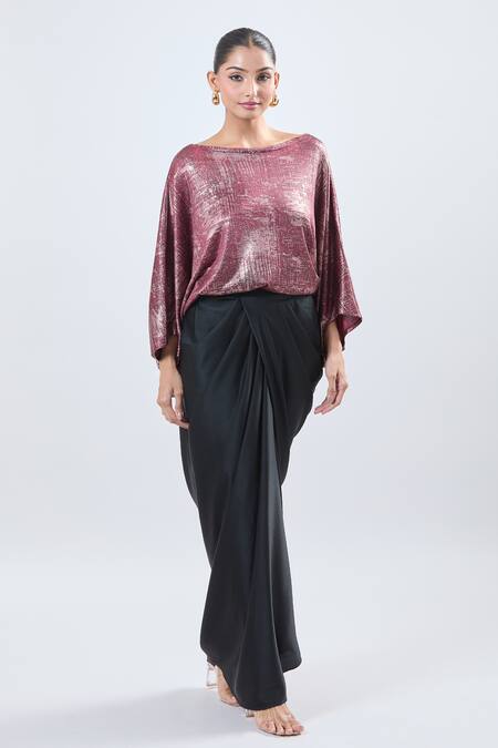 Buy_Ott_Burgundy Scoop Neck Kaftan Top _Online_at_Aza_Fashions