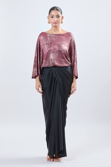 Shop_Ott_Burgundy Scoop Neck Kaftan Top _Online_at_Aza_Fashions