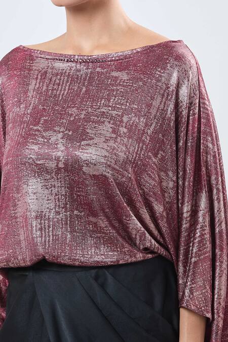Ott_Burgundy Scoop Neck Kaftan Top _at_Aza_Fashions