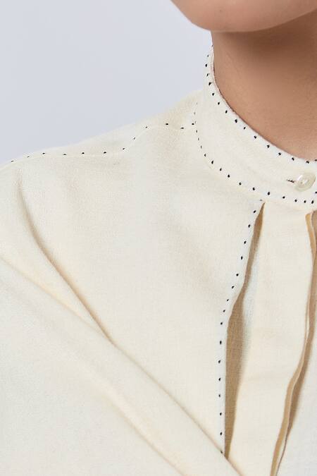 Ott Ivory Collared Cape Sleeve Shirt Online at Aza Fashions Ott_Ivory Collared Cape Sleeve Shirt _Online_at_Aza_Fashions
